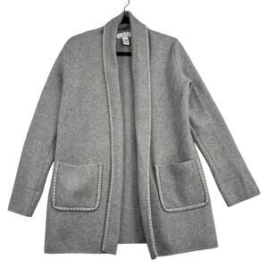 Magaschoni Cardigan Sweater Size S Gray Open Front Tunic Stripe Trim Oversized